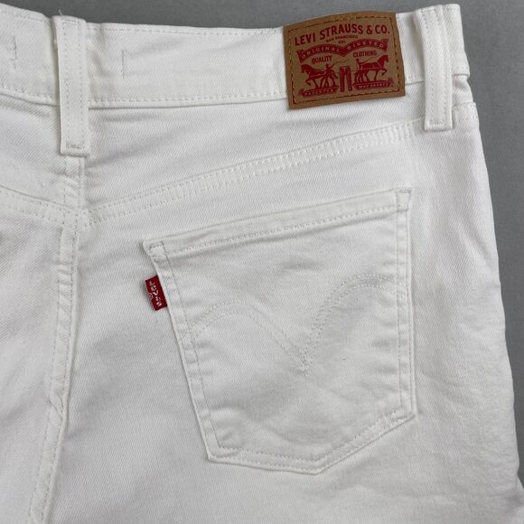Levi's Denim Shorts Wmn 32 White Mid Rise Cuffed Stretch Cotton Zip Fly 5 Pocket - Picture 3 of 8